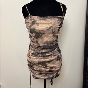 Windsor Beige and Black Marble-Print Ruched Cami